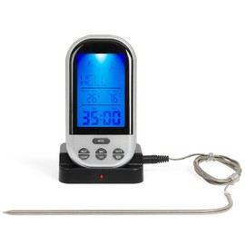 Grillthermometer Kabellos Digital Funk - Bratenthermometer Digital Temperatur bis 250 Grad - Fleischthermometer Grill mit Timer und Alarm - BBQ Thermometer Edelstahl Sonde