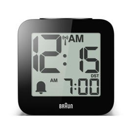 Braun BC25BP-DCF Digital Radio Controlled Alarm Clock for Central European Time Zone (DCF) with Voice Output, Snooze Function, Positive LCD Display, Rising Beep in Black, Model BC25BP-DCF