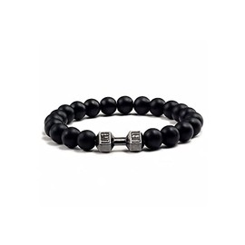 Traintough Dumbbell Bracelet Gym Bros Bracelet Volcanic Rock Anxiety Bead Bracelet for Men Women Fitness Yoga Barbell Bracelet,Natural Stone Dumbbell Beads Bracelets Set Gym Bracelet Fitness Barbell