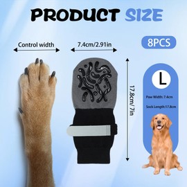 Anti Slip Dog Socks Paws Stop Licking,8PCS Pet Paw Protector with Grips Adjustable Doggy Boots for Puppy Indoor Outdoor Hardwood Floor Walking(Black L Size)