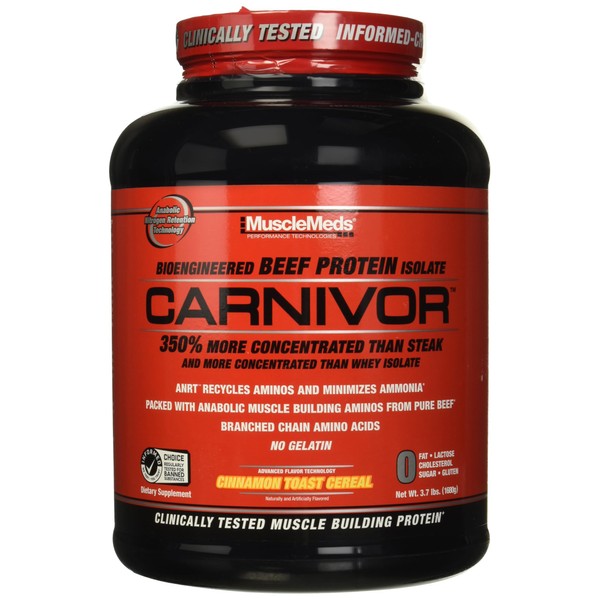 MuscleMeds Carnivor Beef Protein Isolate, 0 Lactose, 0 Sugar, 0 Fat, 0 Cholesterol, Cinnamon Toast Cereal, 4 Lb, 56 Servings