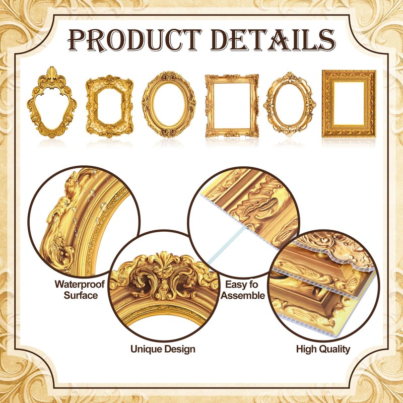 Lineshading 6 Pcs Large Photo Booth Props Gold Picture Selfie
