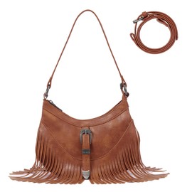Sunwel Fashion Women Western Small Fringe Underarm Purse Shoulder Bag Vegan Suede Hippie Crossbody Bag with Tassel, Pu Dark Brown
