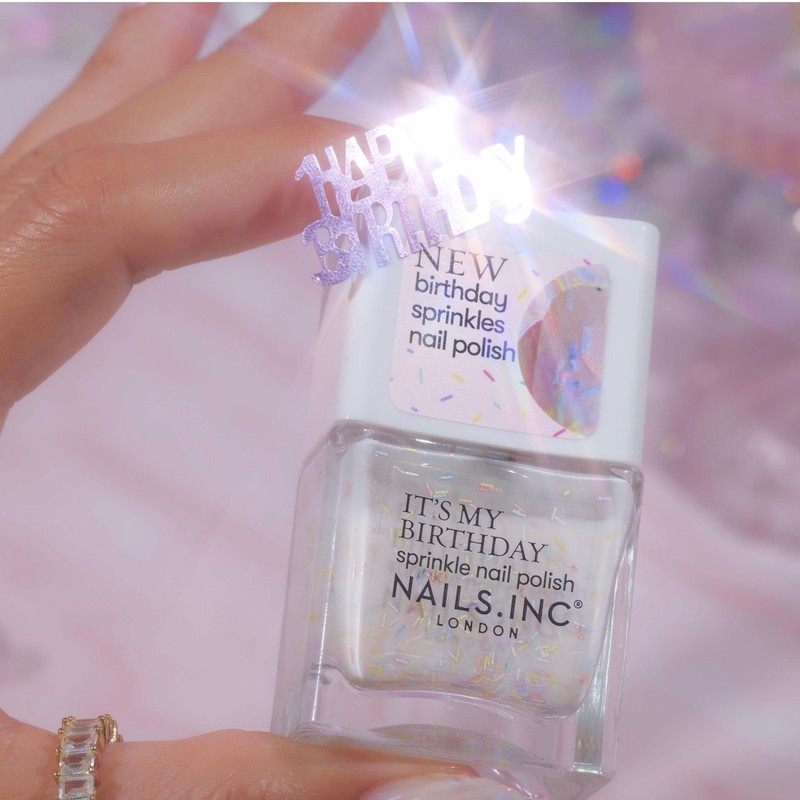 Nails Inc It’s My Birthday, Multicolor, Rainbow Sprinkles, Scented, Glossy,