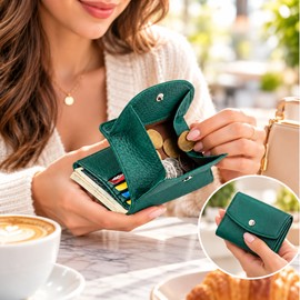 Women's Genuine Cowhide Leather Mini Wallet with RFID Protection – Slim Folding Card Holder and Coin Purse for Everyday Use