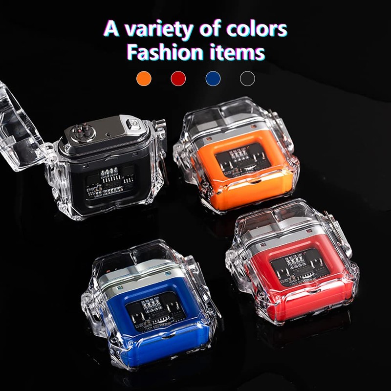 SKRFIRE Encendedor electrónico recargable, transparente, impermeable, doble arco, con visualización