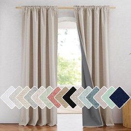 NICETOWN Natural Linen 100% Blackout Curtains 90 inches Long with Thermal Insulated Liners for Bedroom, Farmhouse Style Room Cooling Small Window Draperies for Dining Room (2 Panels, 52" W)