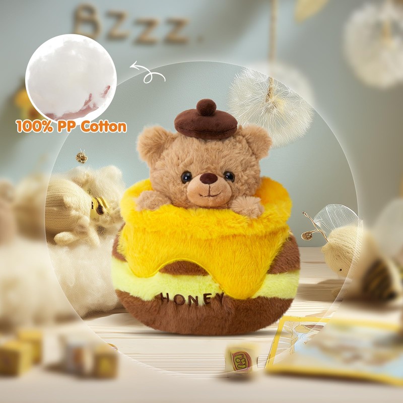 FunBase Teddy Bear with Honey Pot Stuffed Animal, Yellow &