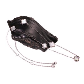 925 Sterling Silver White Mother of Pearl Clover Charm 8.5mm long necklace, lucky charm 5pcs Clover Adjustable 16”,17",18" MOP necklace