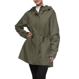 Rokka&Rolla Women's Water-Resistant Anorak Hooded Rain Jacket Trench Coat