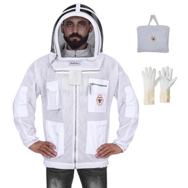 Bee Proof BP-301 Beekeeping Jacket with Veil, 3-Layer Ultra Ventilated Suit for Full Protection, Safety Fencing, YKK Brass Zippers, and Carrying Bag - 3XL (White)