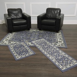 Home Dynamix Ariana Badah Area Rug 3 Piece Set (4'11" x6'11,1'8" x4'11,1'8" x2'8), Border Blue/Ivory
