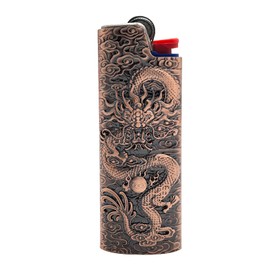 Lucklybestseller Metal Lighter Case Cover Holder Vintage Dragon Engraving for BIC Full Size Lighter J6 (Rose Gold)