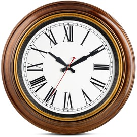 Bernhard Products Extra Large Wall Clock 18 Inch Quality Quartz Silent Non Ticking, Battery Operated for Home/Living Room/Over Fireplace Beautiful Decorative Roman Numeral Stylish Clock, Light Brown
