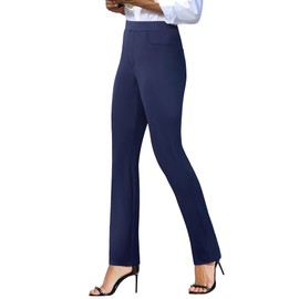 keriffe Women's Stretchy Yoga Dress Pants High Waisted Straight Leg Casual Work Business Office Slacks 4 Pockets Navy Blue
