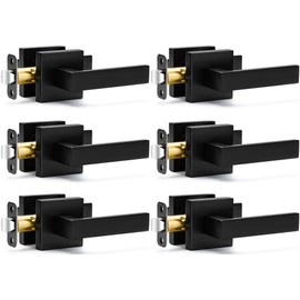 6 Pack Passage Door Handles Matte Black Door Knobs, Interior Door Knobs Square Heavy Duty Non-Locking Handlesets Hall Closet Handles, Reversible for Right & Left Sided Doors