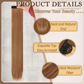 Ponytail Extensions Long 30 Inch Straight Fake Pony Tail Clip in Hair Extension Wrap Around Ponytail Extension for Women (Brown mixed gold-12H22)
