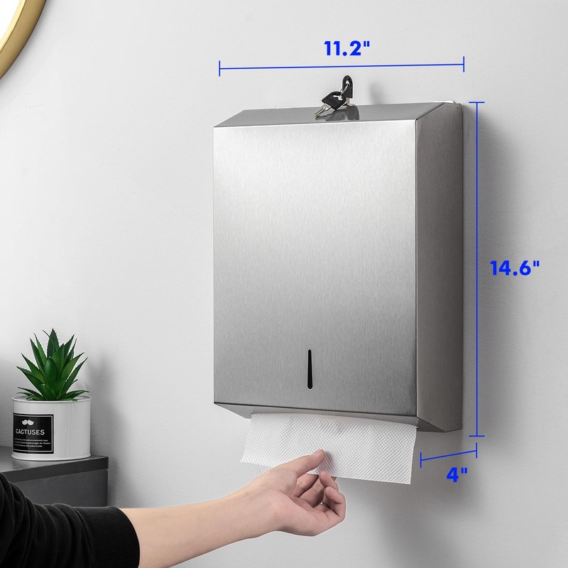 Paper Towel Dispenser Wall Mount Commercial, Brushed Stainless Steel &