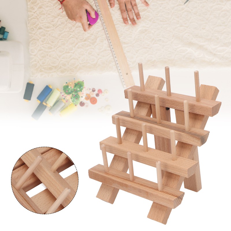 12 Spools Wooden Sewing Thread Holder Foldable Bobbin Hanging Rack