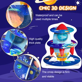 Huxolynifty Space Cupcake Stand, 3 Tiers Space Theme Cupcake Stand, Space Cupcake Holder & Space Theme Dessert Tower, for Boys/Girls Space Themed Party Decorations & Outer Space Birthday Decorations