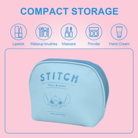 MINISO Stitch Shell Cosmetic Bag, Makeup Bag with Zipper, Travel Toiletry Bag for Women