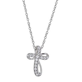 Joy and Rachel Platinum Plated 925 Sterling Silver Round CZ Infinity Love God Cross Pendant Pendant Necklace