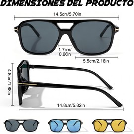 3 PCS Retro Aviador Cuadrado Gafas de Sol, Gafas de Sol Cuadradas para Mujer y Hombre, Lentes Aviador con Montura Grande para Senderismo Conducir, Excursión
