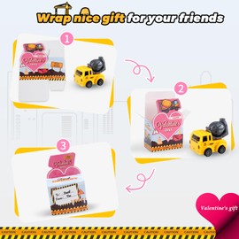 24 Pack Valentines Day Gifts for Kids, Valentines Gift Boxes with Pull Back Construction Vehicles Toys, Construction Valentine Cards for Classroom Exchange Party Favors Boys Girls School Prizes Reward