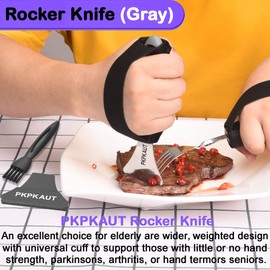 PKPKAUT Weighted Rocker Knife for One Handed Cutting Parkinsons, Rocking Knife for Disabled Stroke Patients, Adaptive Curved Arthritis Knife for Handicapped, Disability Aids Steak Knives Sets
