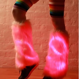 SATUMIKO Led Fur White Leg Warmer Covers Light Up Furry Costume Rave Outfit for Women Dance Faux Fur Furry Novelty EDM Rave Accessories Music Events Party Burning Man