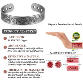 KSJEHW Copper Magnetic Bracelet for Men Bracelets 100% Solid Pure Copper Cuff Bracelet Adjustable Size with Jewelry Gift Box (Copper), Copper