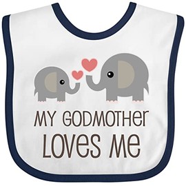 inktastic My Godmother Loves Me Baby Bib White and Navy 230ed