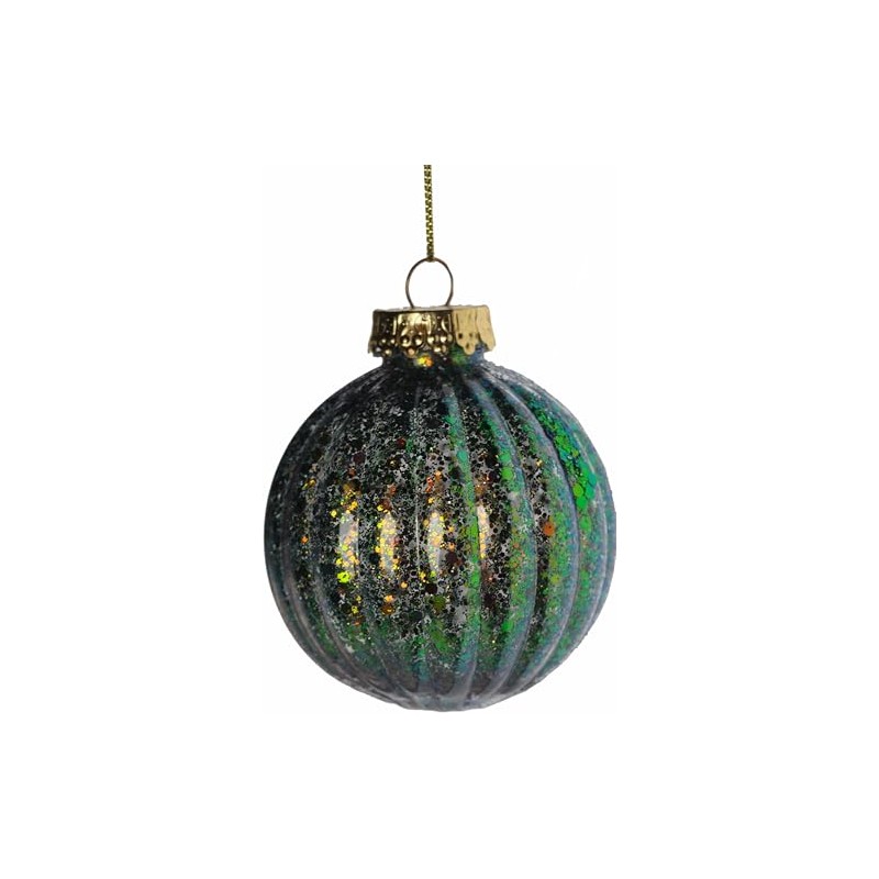 Iridescent Green Blue Gold Rainbow Glitter Christmas Tree Baubles -