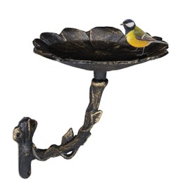 Relaxdays Bird Bath, Water Bowl, Wall Mountable, Frost-Proof, H x W x D: 20 x 17 x 21 cm, Cast-Iron, Bronze