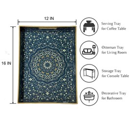 Fuukou Plastic Serving Tray with Handles,Large Serving Tray for Ottoman Coffee Table,Decorative Serving Tray for Living Room,Large Ottoman Tray Coffee Table Tray,Large Boho Serving Tray 16" x 12"