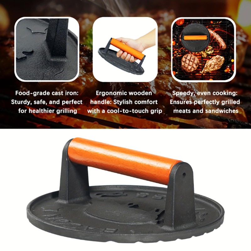 SanKonfu Bacon Press 2.5 lb Heavy Weight Cast Iron Burger
