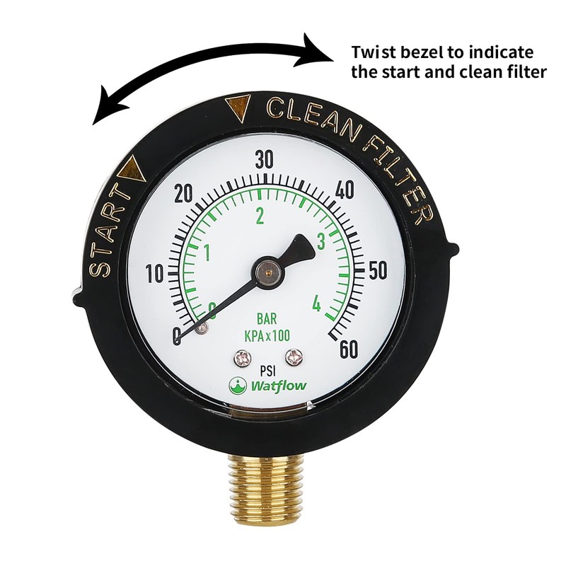 Watflow 2" Start and Clean Filter Pressure Gauge, Water Pressure