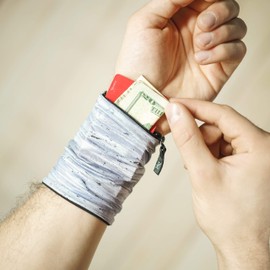 JourneyOut Travel Wrist Wallet Pouch With Zipper Pocket For Cash, Cards, Money. Made For Travel, Running, Walking & Hiking - Brush Gray/Black