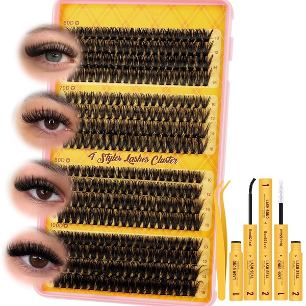 320PCS Lash Clusters 60+70+80+100D Lash Extension Kit Mixed Length 10-16mm