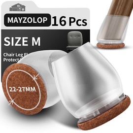 MAYZOLOP 16PCS Chair Leg Floor Protectors, 1inch Transparent Chair Leg Caps for Tilt Chair Legs, Hardwood Floor Protectors for Furniture Legs with Felt Pads Sliders,No Scratches No Noise
