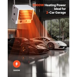 VEVOR Electric Garage Heater, 5000-Watt Wall/Ceiling Mounted Shop Heater for 2 Cars, Overheat Protection & 3 Adjustable Angles, Heavy Duty Commercial for Indoor Workshop Warehouse,240V White