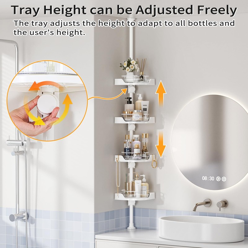 shuang qing 360° Rotating Corner Shower Caddy Tension Pole Organizer