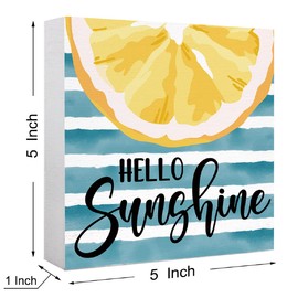 Hello Summer Lemon Wood Box Sign Lemon Theme Decor Wooden Block Sign Desk Décor for Home Kitchen Office Desk Cubicle Table Shelf Tabletop Décor,Farmshouse Summer Lemon Sign Decor