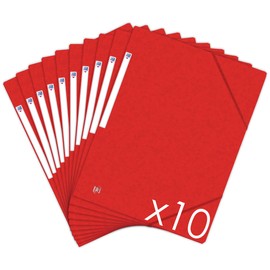 Oxford Topfile+ 3 Flap A4 Cardboard Folders with Rubber Closure - Red (Pack of 10)