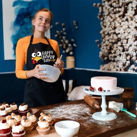 Thanksgiving Turkey Apron, Happy Turkey Day Chef Apron with Pockets for Women Men Thanksgiving Day BBQ Grilling Cooking Supplies