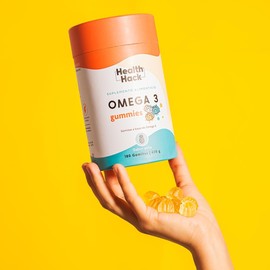 Health Hack Omega 3 Fish & Salmon Oil en Gomitas para Adultos | 180 Gummies para 3 meses | 1000mg por porción | Suplemento Aceite de Salmón 500mg DHA 200mg EPA | Sin: Azúcar, GMO, Colorantes Artif