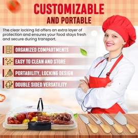 Charcuterie Board with Lid, Travel Portable Cheese Board, Cheese Board with Buckle Locking, Sauce Grooves, Cutting Boards for Kitchen, House Warming Gifts New Home, Gifts for Women