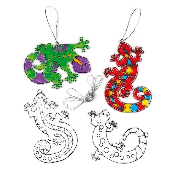 Baker Ross EF619 Gecko Suncatchers (Pack of 6) For Kids To Decorate, Arts and Crafts, 12cm