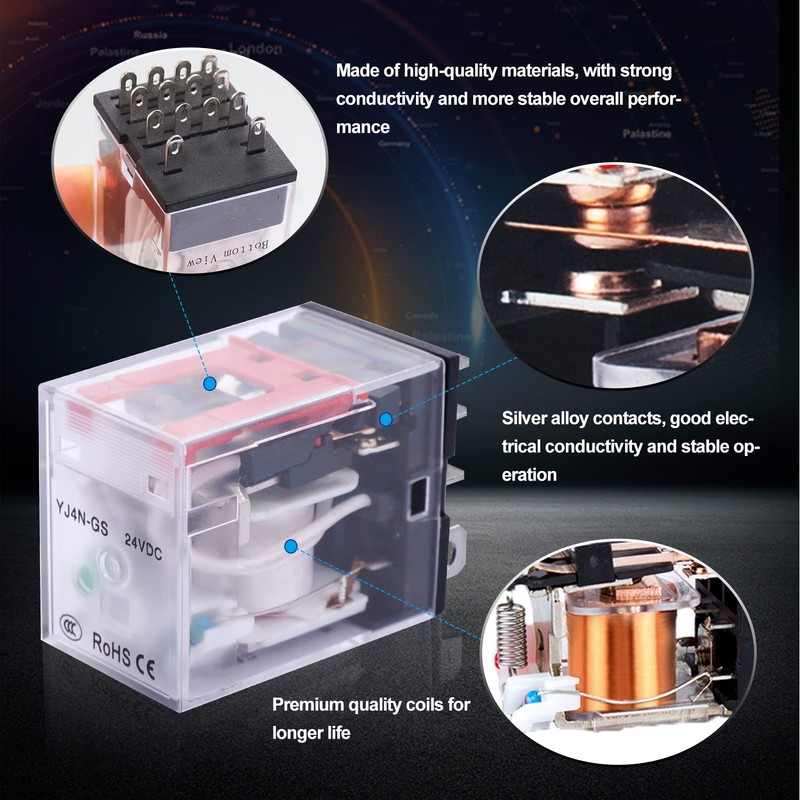 Taiss/AC 24V LED Indicator Electromagnetic Coil Relay 14 Pins 10A