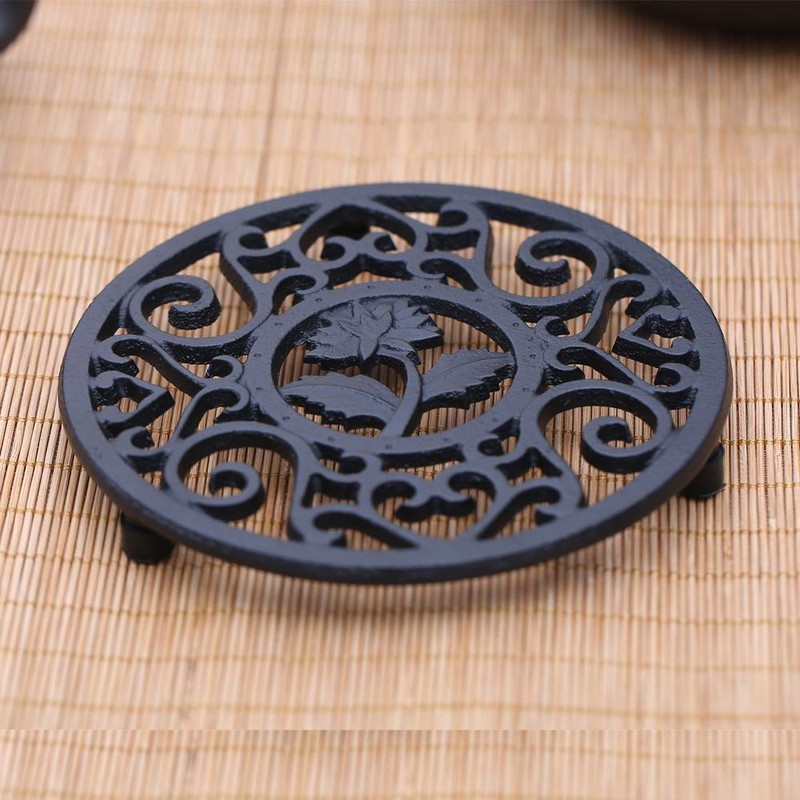 Webao Cast Iron Trivet Teapot Stand Multi-Use Insulated Carved Mat